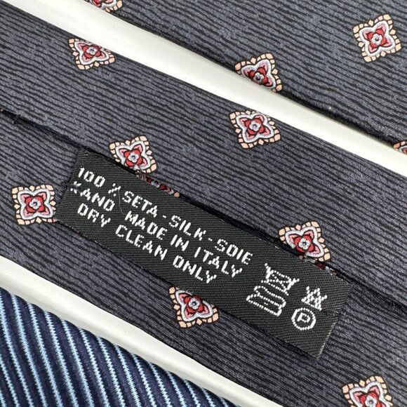 Lot of 2 Battaglia Tie 100% Silk Blue Pattern Stripe Designer Hand Made in Italy - Picture 8 of 10